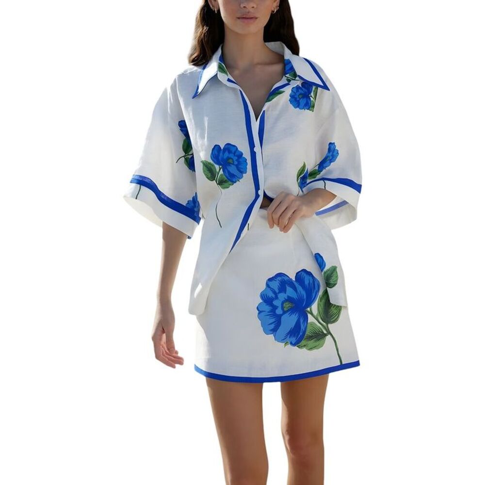 Amina Glam Womens  2Pc Linen-Blend Shirt & Skirt Set